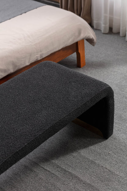 Boucle Fabric Ottoman - Black