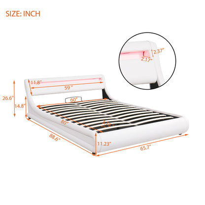 Farah Queen Size Storage Platform Bed w Hydraulic System - White