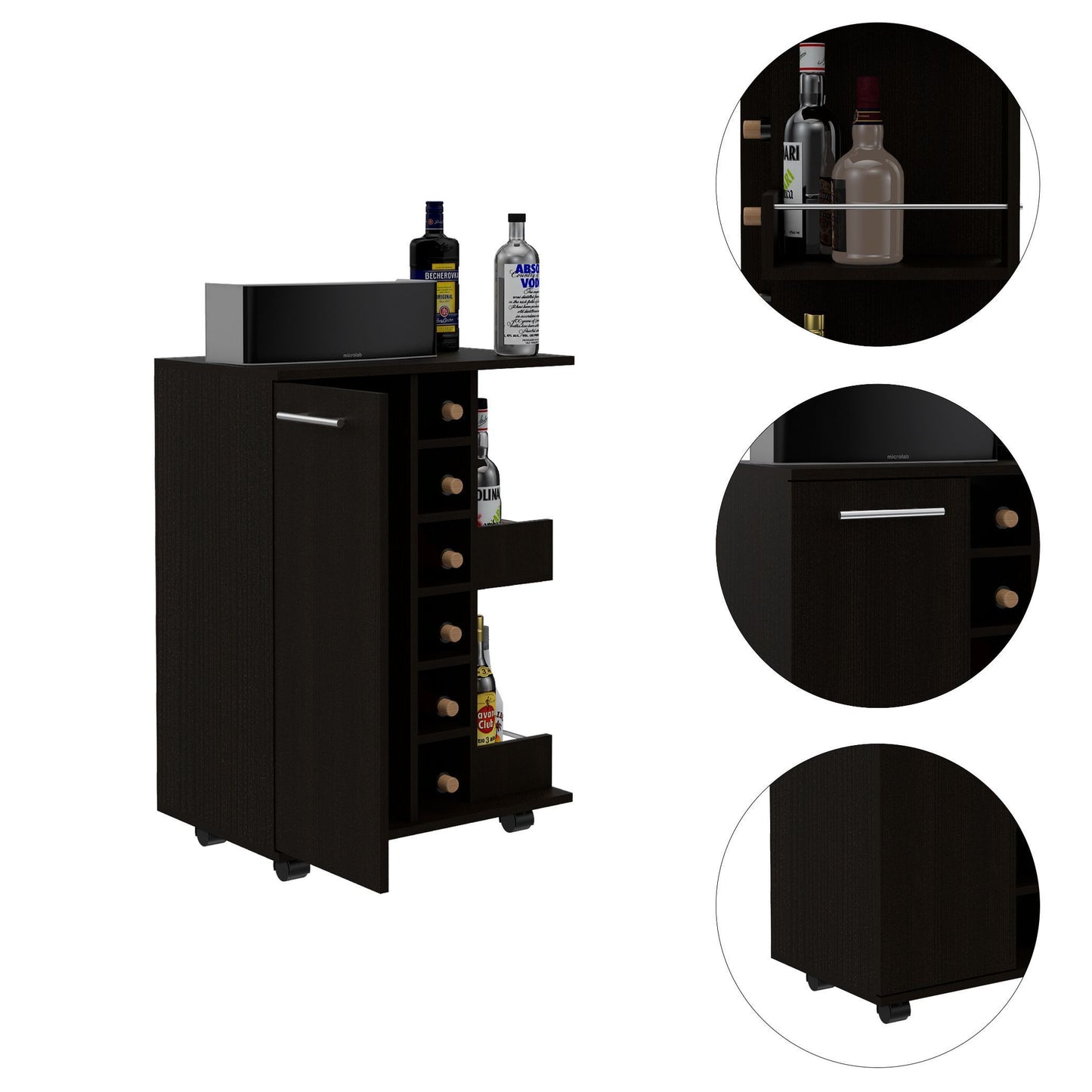 Bar Cart with Division Carbon - Black