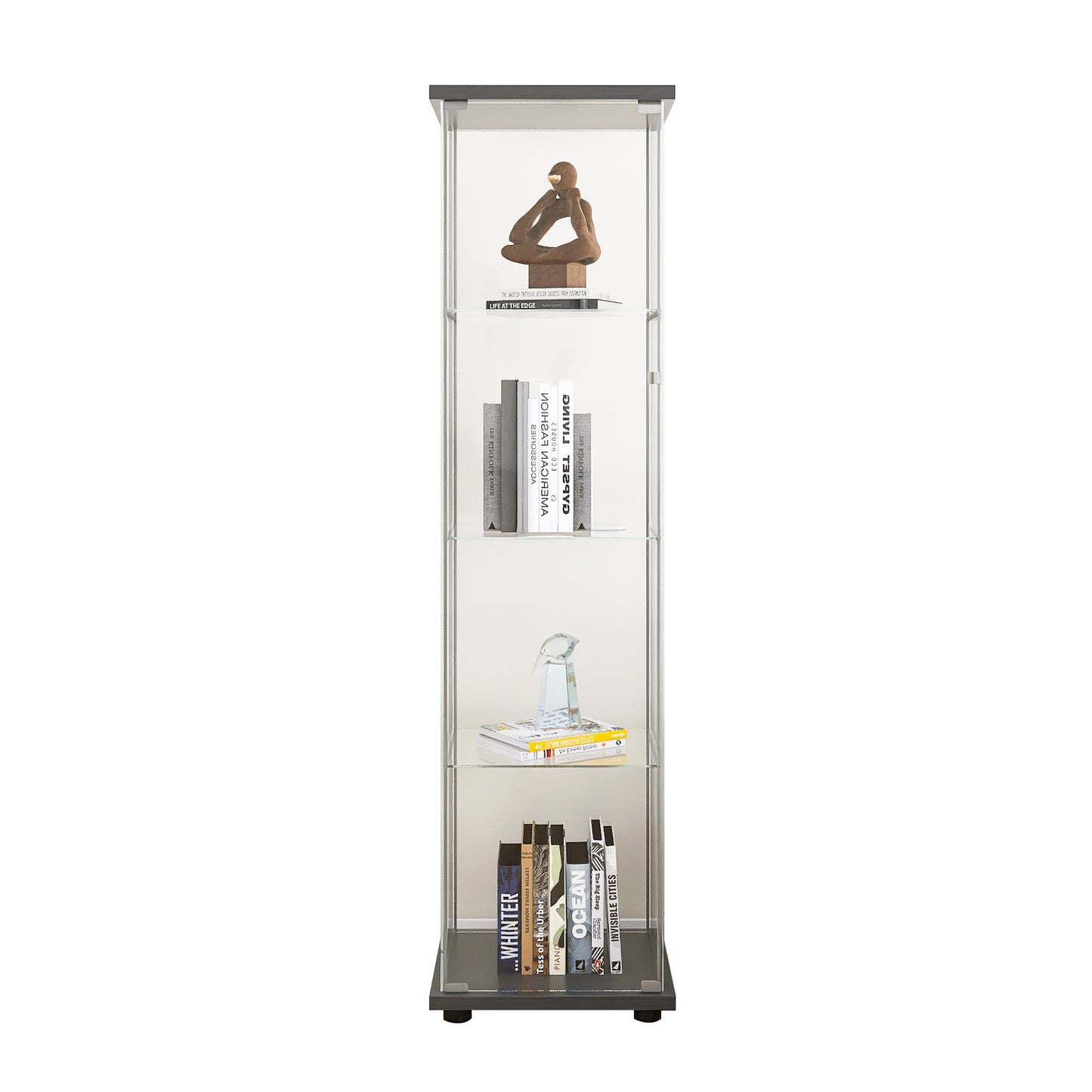 Glass Display Cabinet 4 Shelves with Door - Black
