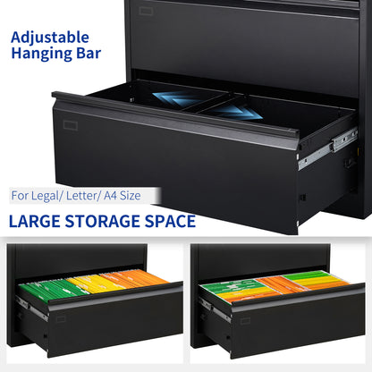 Metal Steel 2 Drawer Lateral Filing Cabinet - Black