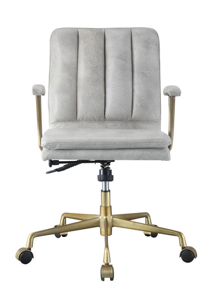 Luxe Ivory Leather & Gold Office Chair