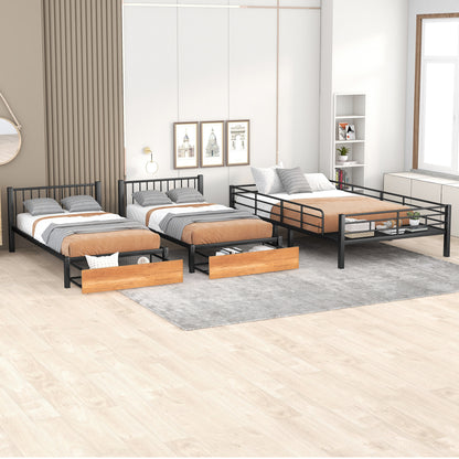 TripleMax Twin Bunk Bed - Sleek Black Design with Drawers and Guardrails