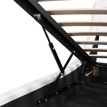 Farah Queen Size Storage Platform Bed w Hydraulic System - White