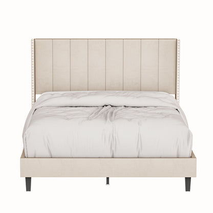 Bazu Queen Size Platform Bed Frame - Beige