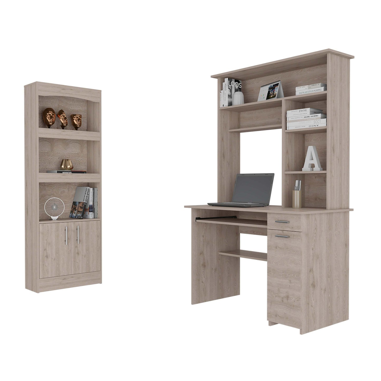 Isabelle Office Set, Bookcase and Desk - Light Gray
