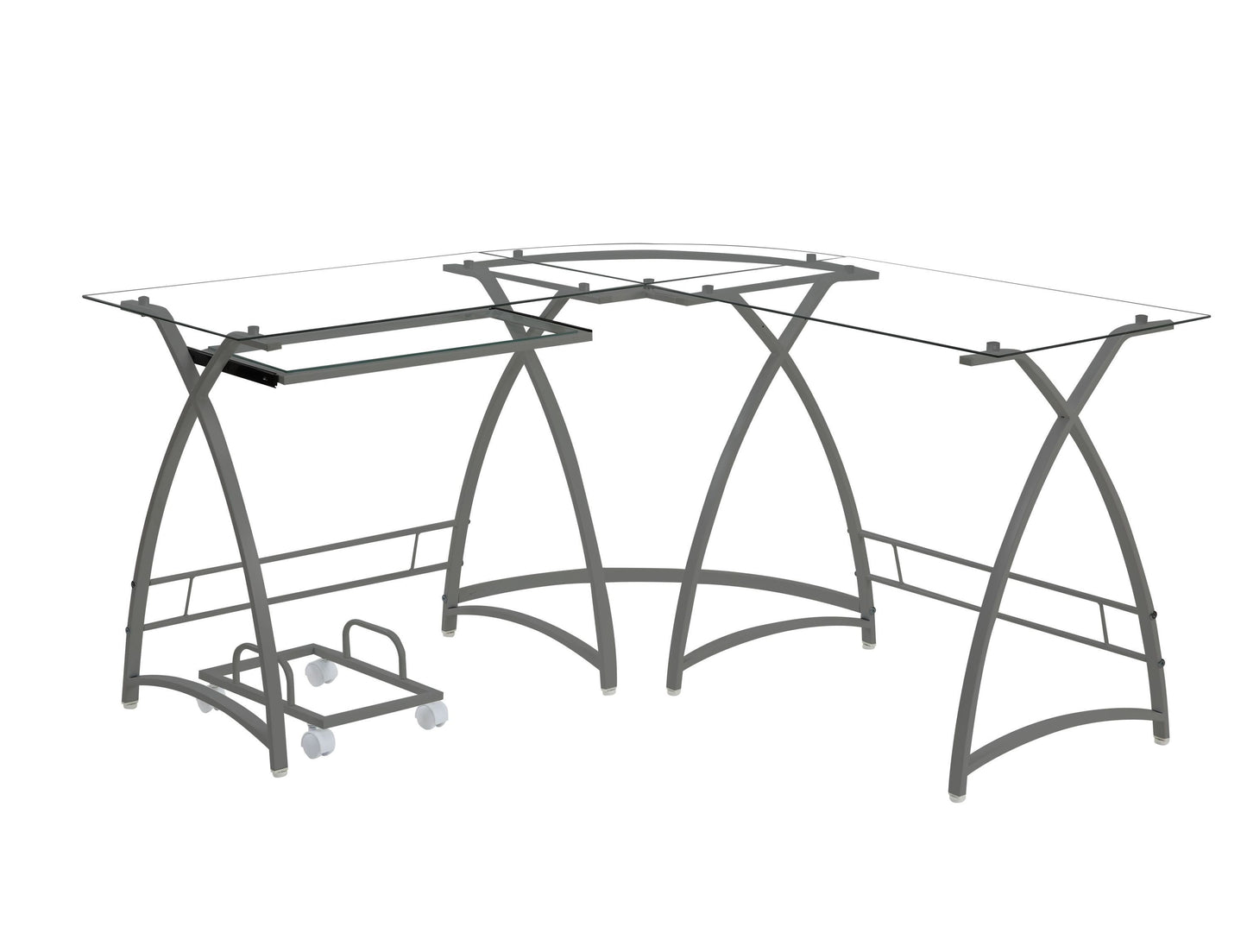 Dazenus Computer Desk in Clear Glass & Silver