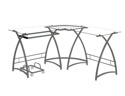 Dazenus Computer Desk in Clear Glass & Silver