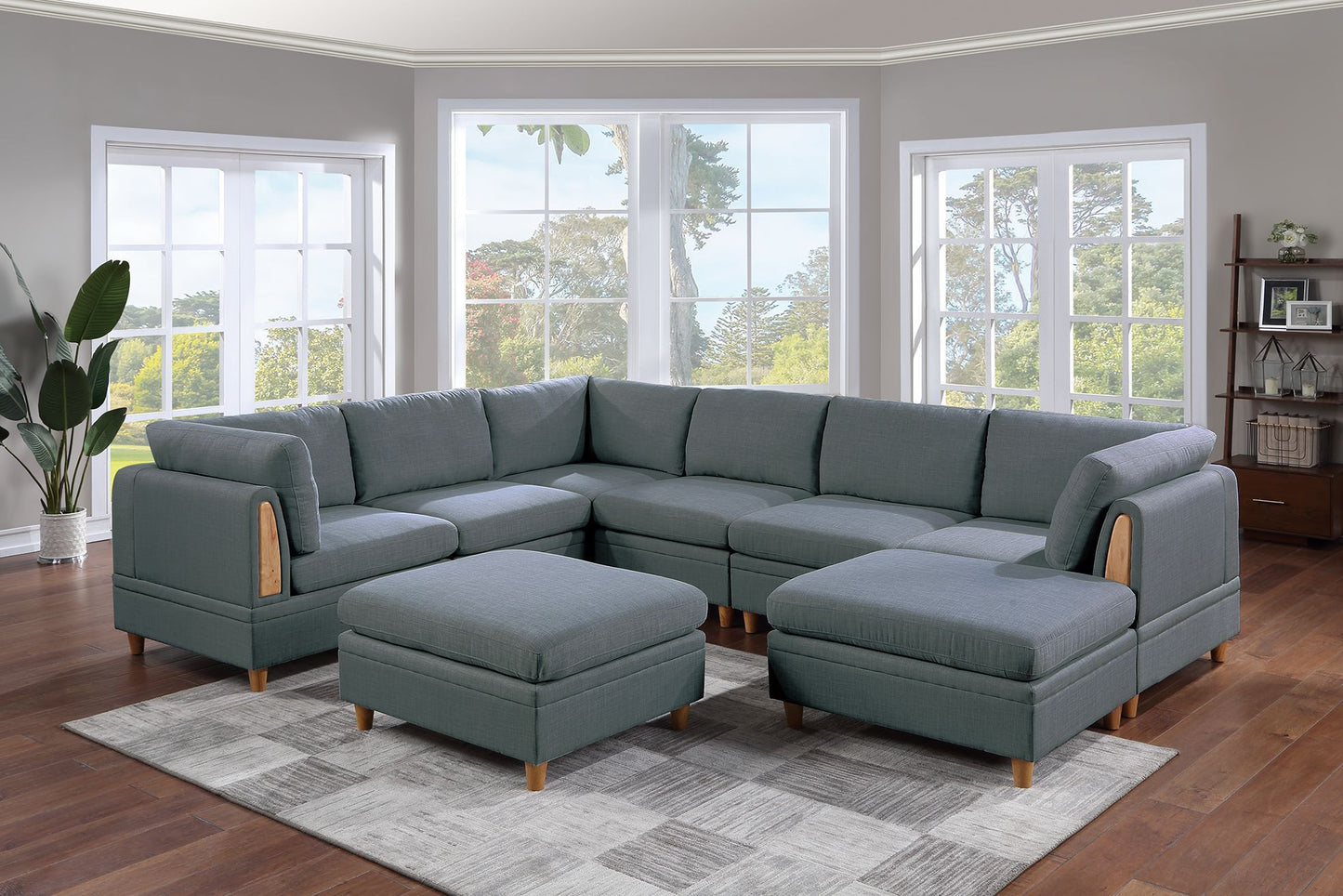 Wooden Legs Ottoman - Grey