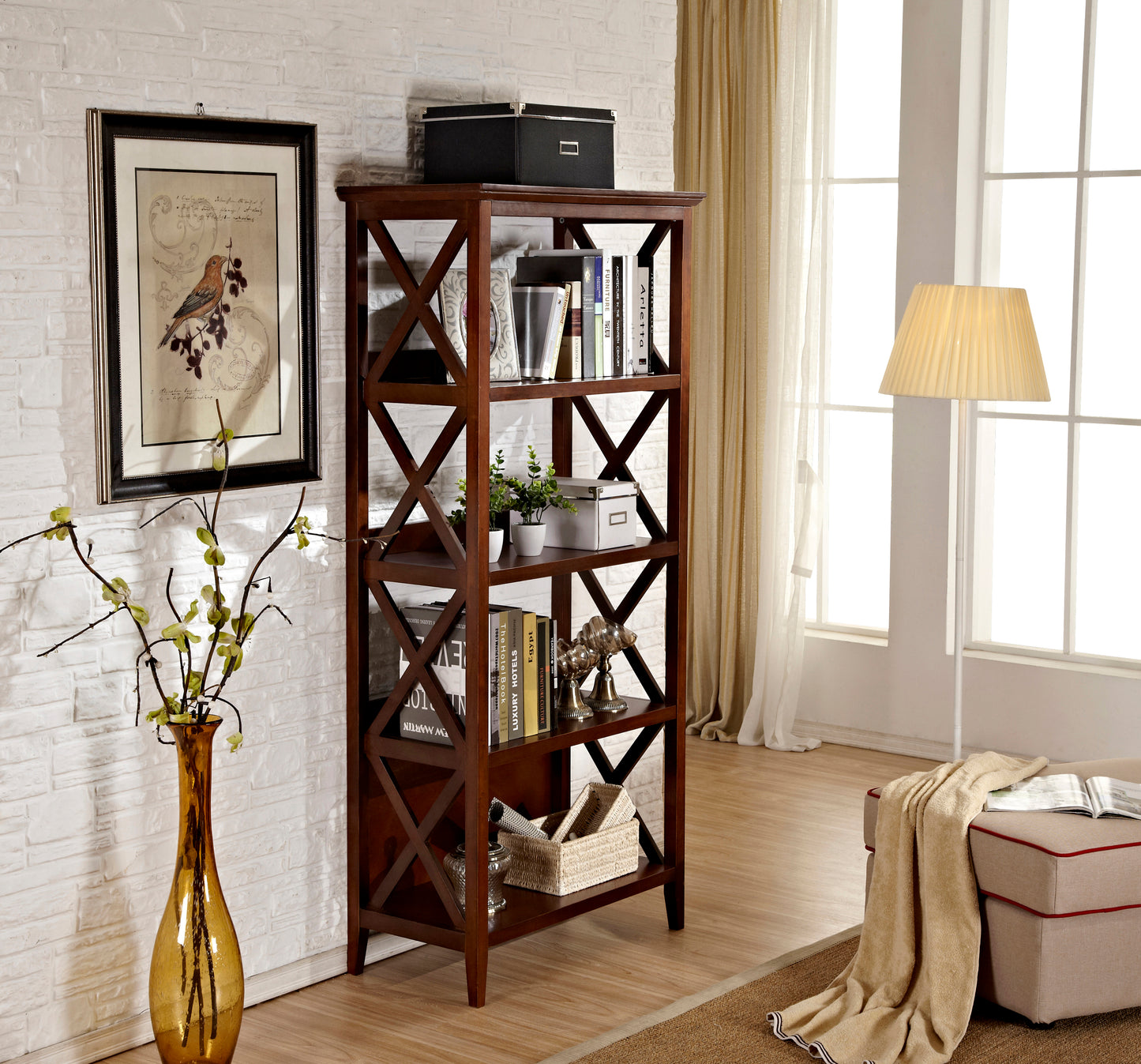 Bookshelf with Sturdy Solid Frame - Walnut