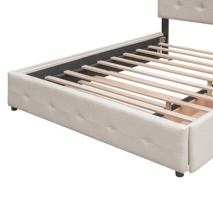 Draco Queen Size Platform Bed with 2 Drawers - Beige