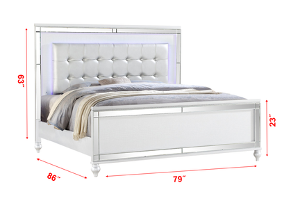 Galaxy King Size Upholstered LED Bed - White