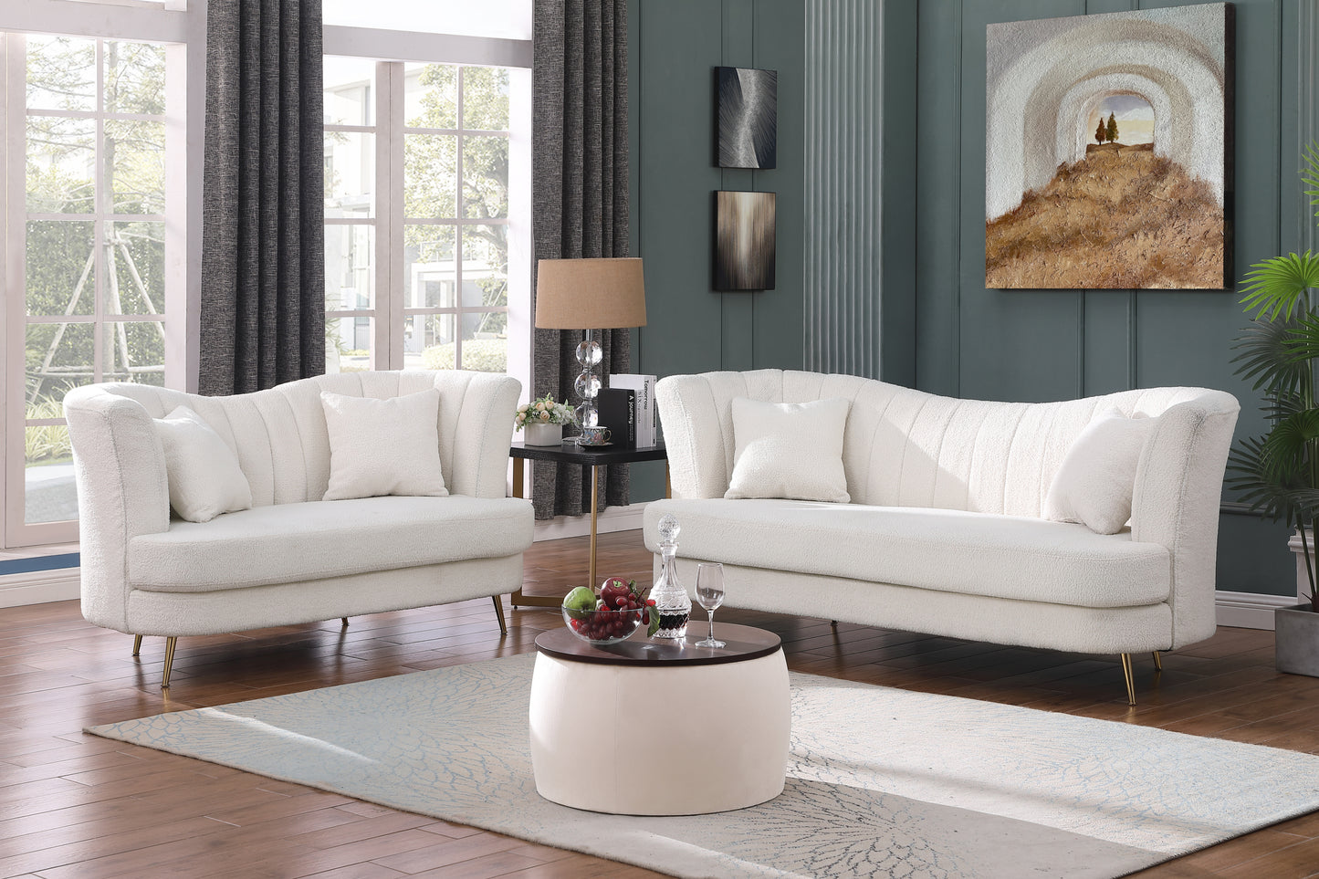 Versa Round Ottoman Set with Storage - Beige