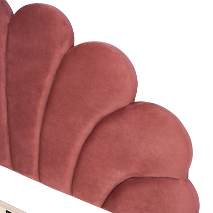 Floral Bliss Full Size Velvet Platform Bed Frame - Red