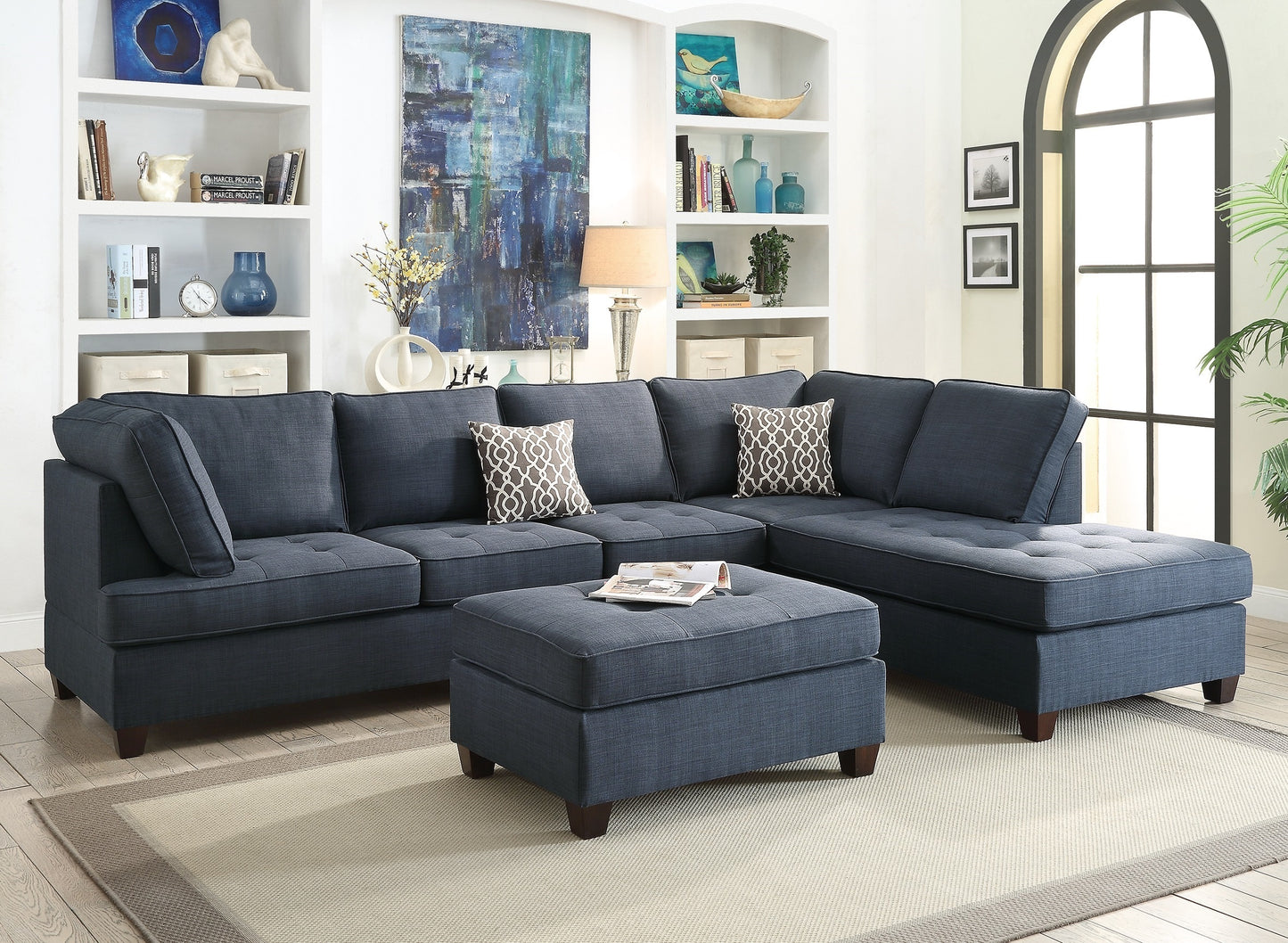 Cocktail Ottoman Dorris Fabric Tufted Seats Ottomans - Blue