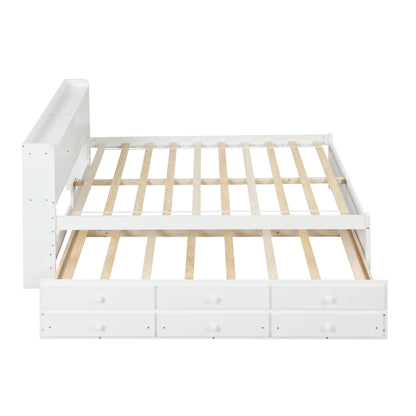 White Haven Full Bed with Bookcase, Twin Trundle, and Drawers