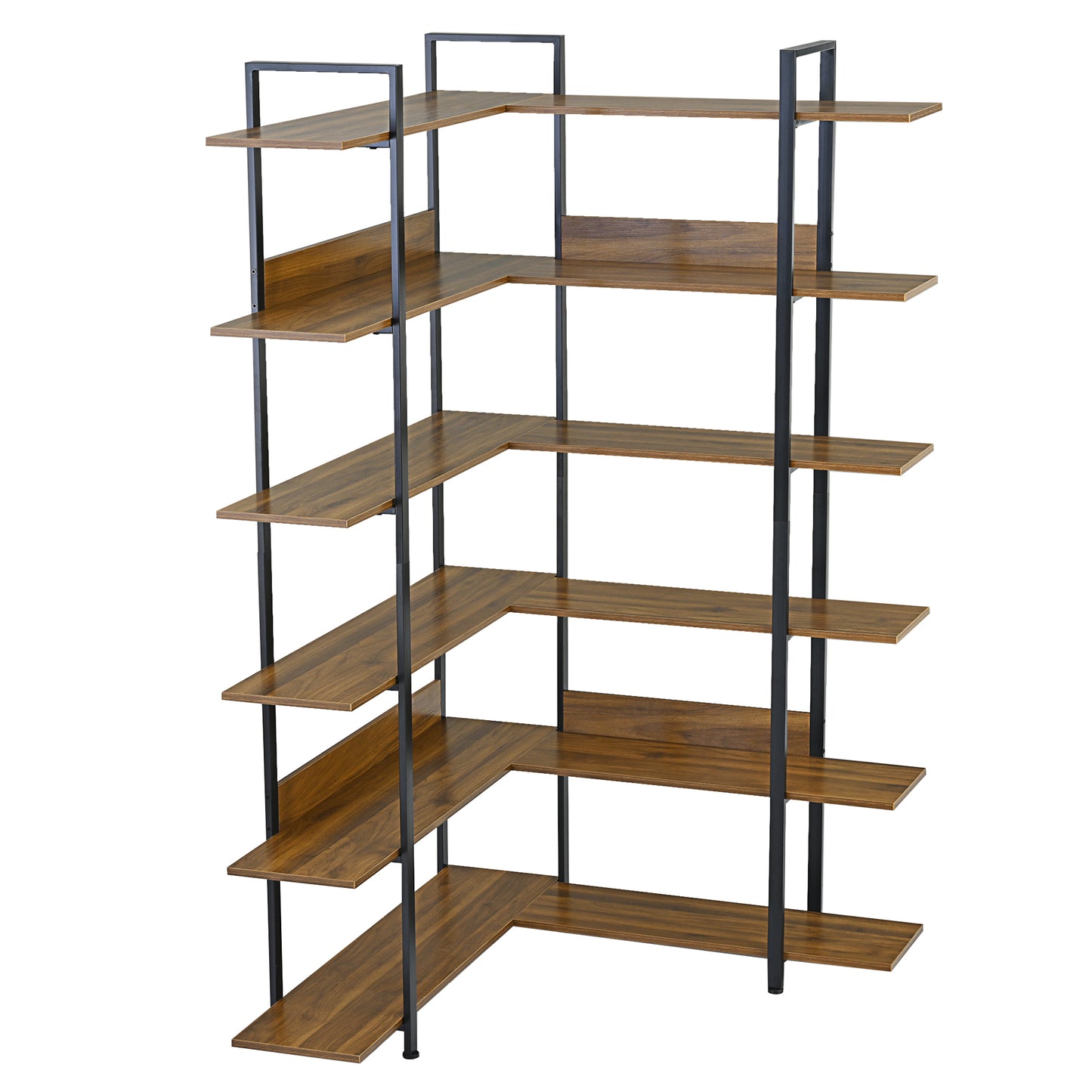 Stainless Steel Frame Corner 6-tier Shelves - Brown