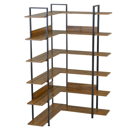 Stainless Steel Frame Corner 6-tier Shelves - Brown