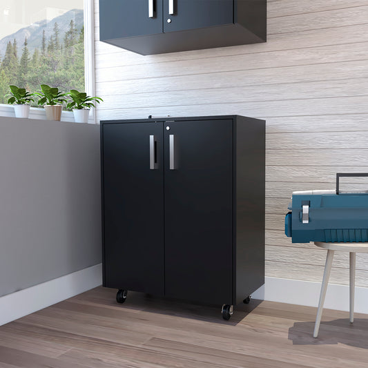 Casters Storage Cabinet  Double Door  - Black