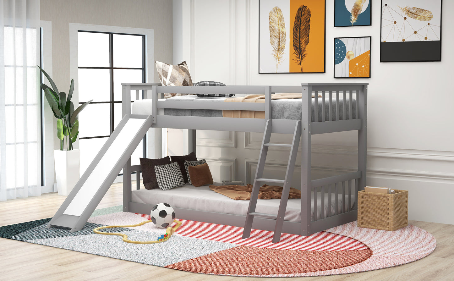 Slide and Climb Twin Bunk Bed, Gray