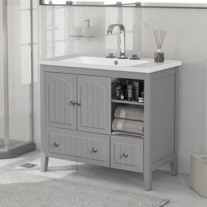 Oasis Bathroom Vanity with Ceramic Basin, Metal Handles