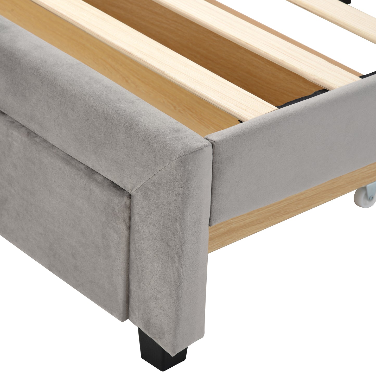 Xavier Queen Size Storage Bed Metal Platform Bed with Drawer - Gray