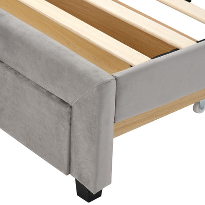 Xavier Queen Size Storage Bed Metal Platform Bed with Drawer - Gray