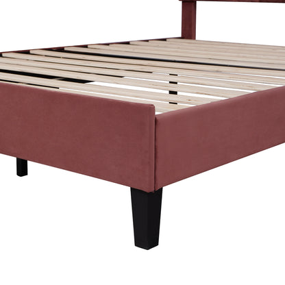 Floral Bliss Full Size Velvet Platform Bed Frame - Red