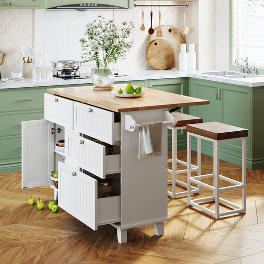 TOPMAX  Kitchen Island Set with 2 Seatings - White