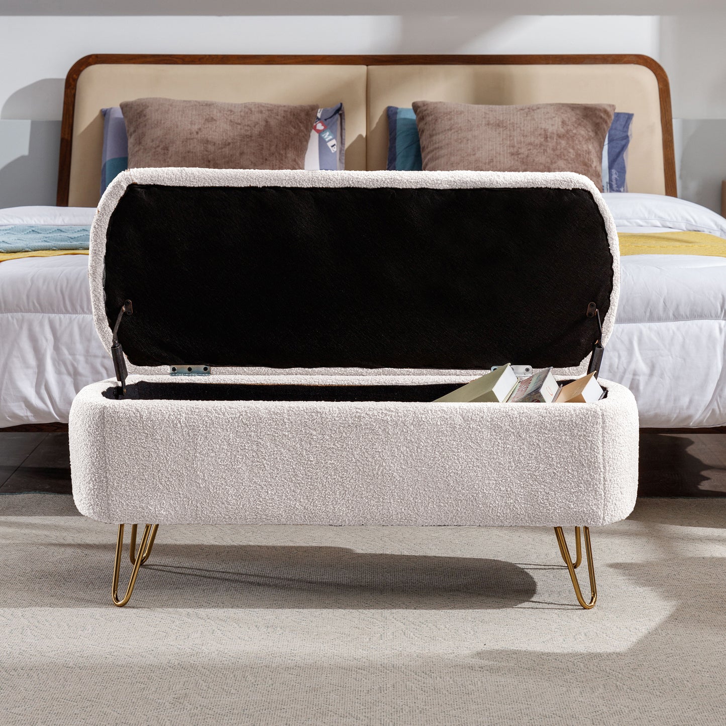Elegant Gold Haven Storage Ottoman Bench