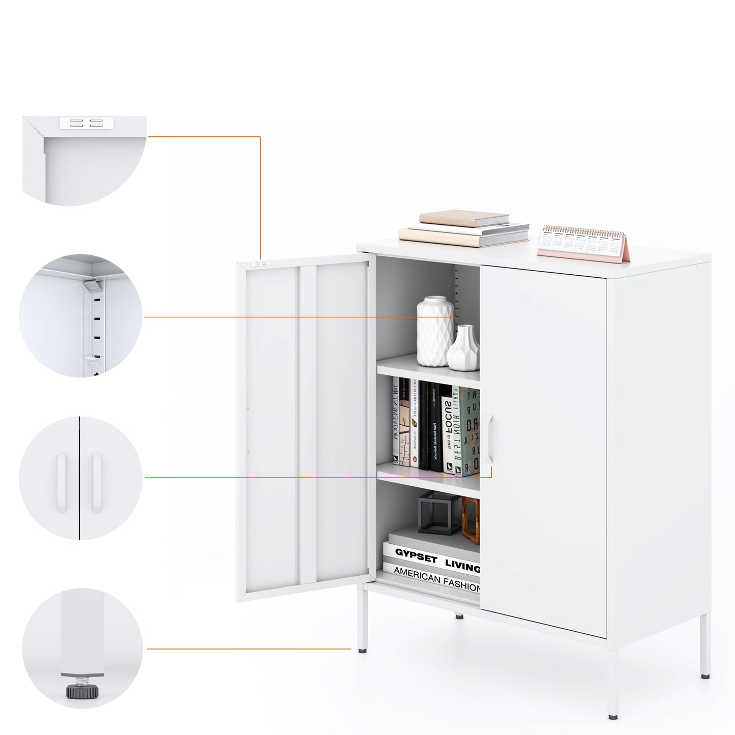 Stand Storage Steel Cabinets - White