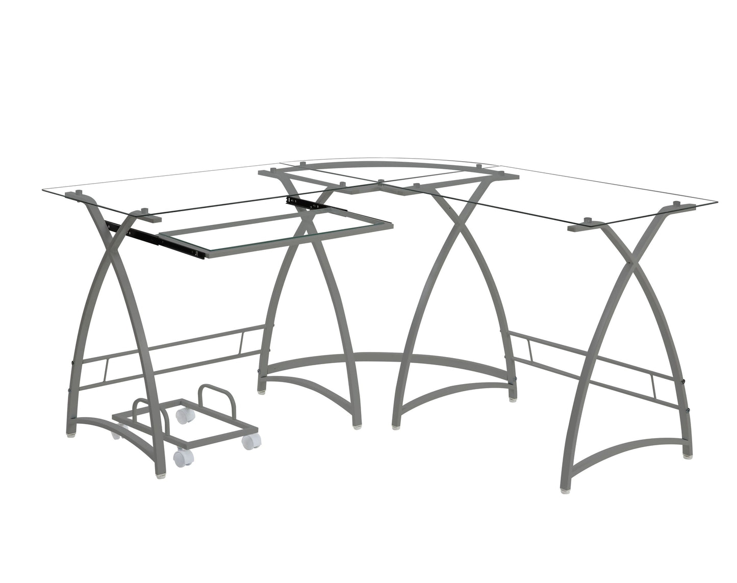 Dazenus Computer Desk in Clear Glass & Silver