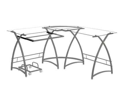 Dazenus Computer Desk in Clear Glass & Silver