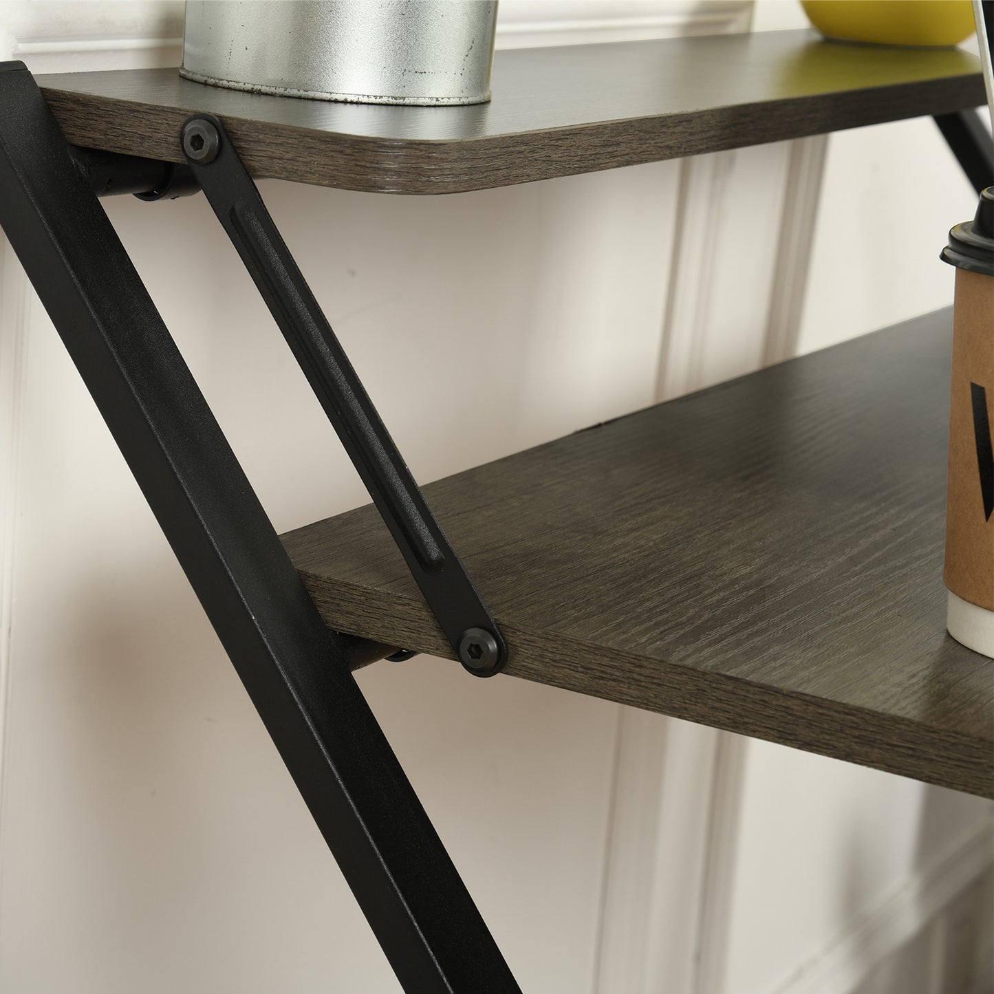 Foldable desk with tier - Walnut & Black