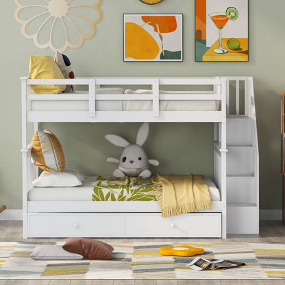 Dreamscape Twin Trundle Bunk Bed with Storage and Guard Rail - Snow White