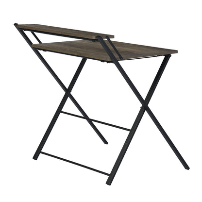 Foldable desk with tier - Walnut & Black
