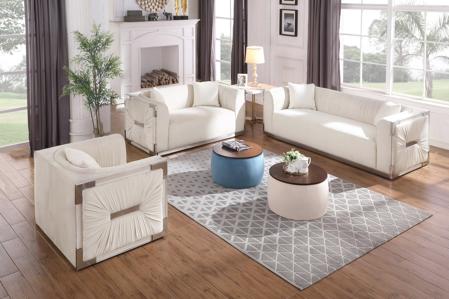 Versa Round Ottoman Set with Storage - Grey