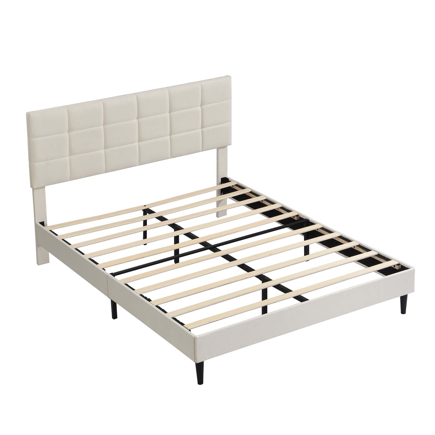 Elegant Queen Size Platform Bed Frame - Beige