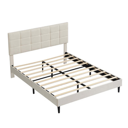 Elegant Queen Size Platform Bed Frame - Beige