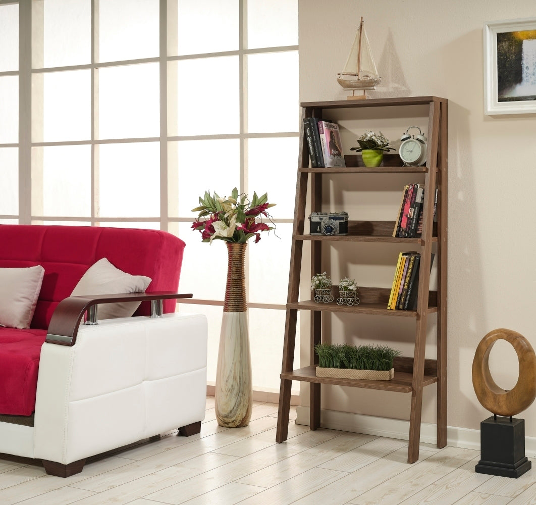 Otavio 5 Tier Modern Ladder Bookshelf - Walnut