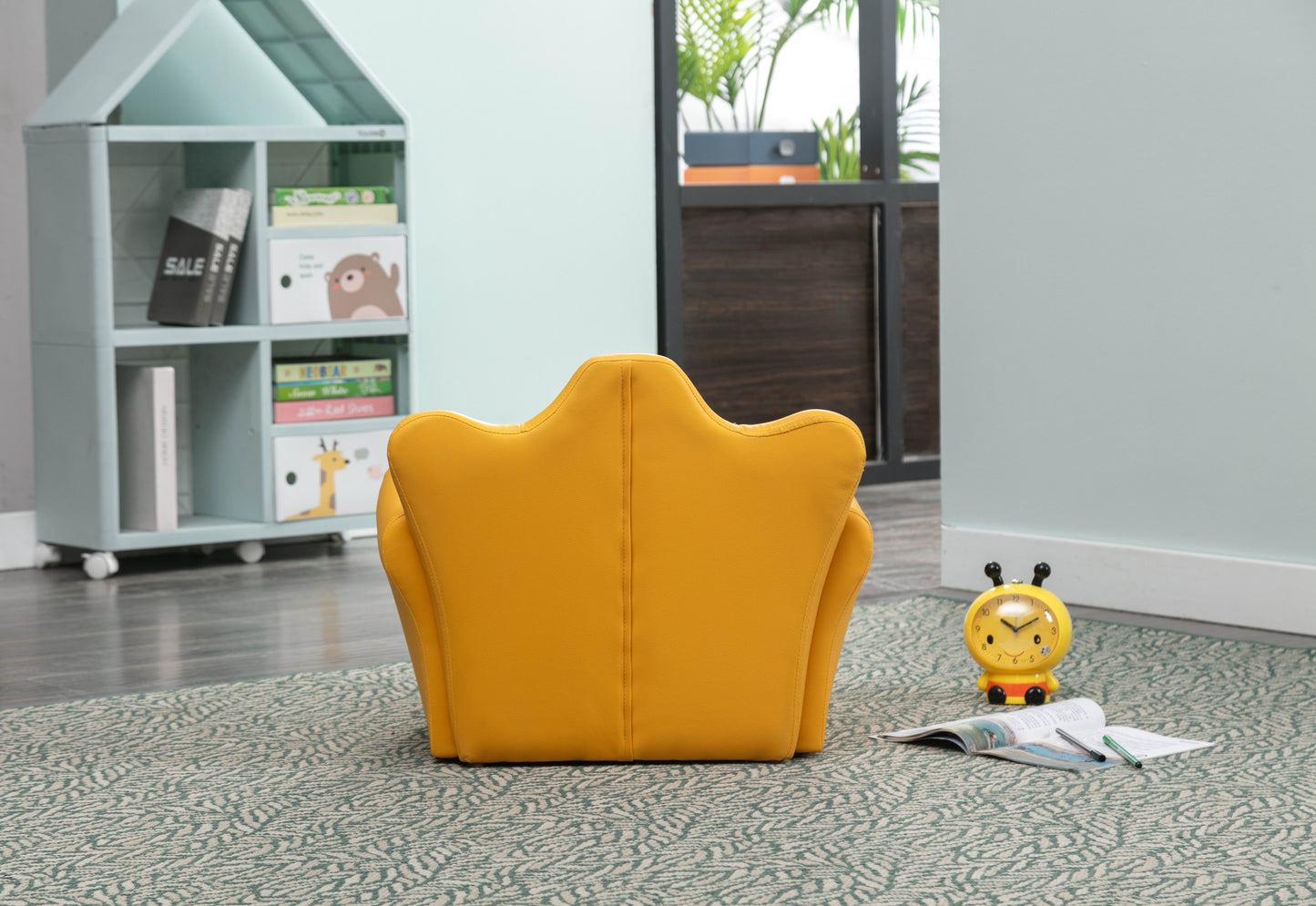 Crown Shape 1pc Kids Chair with Ottoman - Yellow