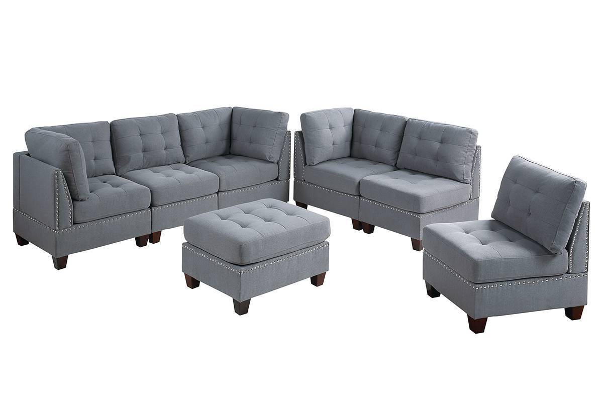 Tufted Fabric Ottoman - Grey