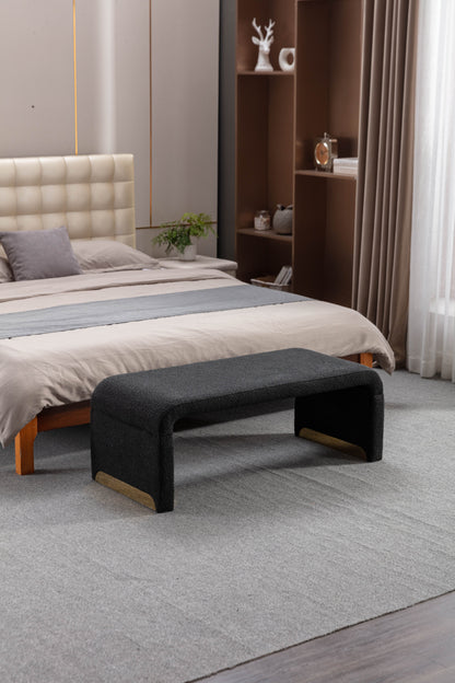 Boucle Fabric Ottoman - Black