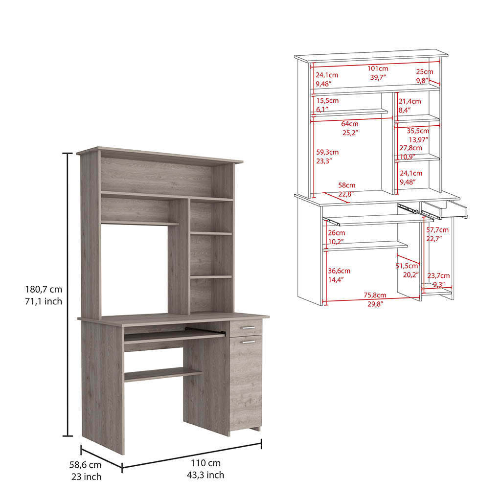 Isabelle Office Set, Bookcase and Desk - Light Gray