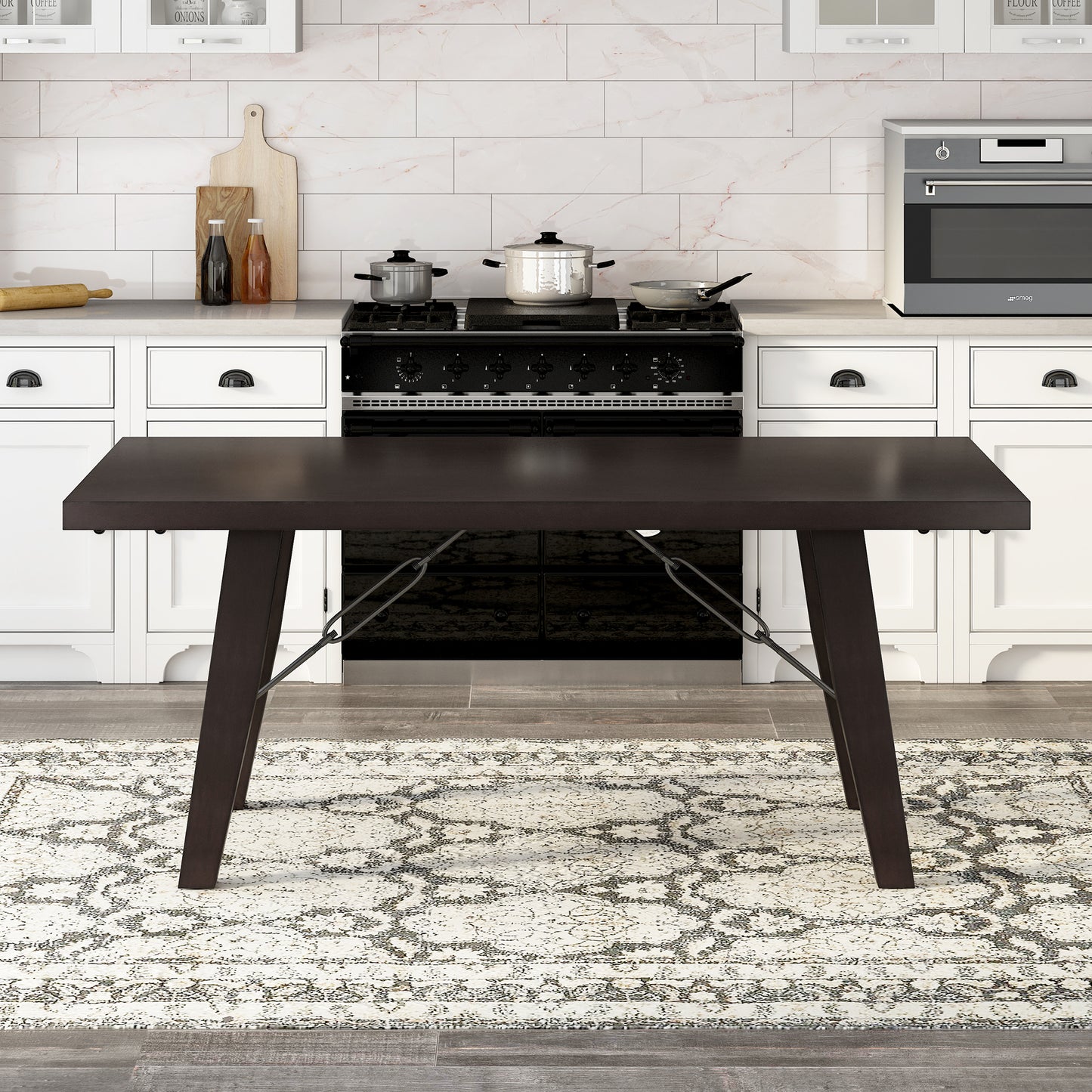 Rustic Elegance 72" Espresso Wooden Table with Chain Bracket