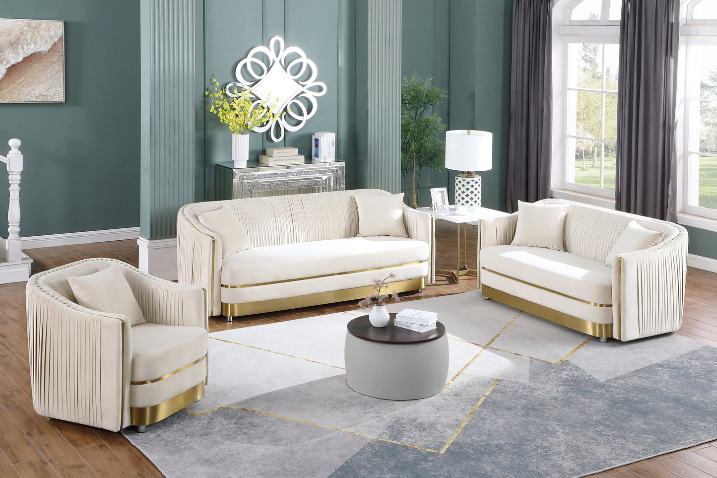 Versa Round Ottoman Set with Storage - Grey