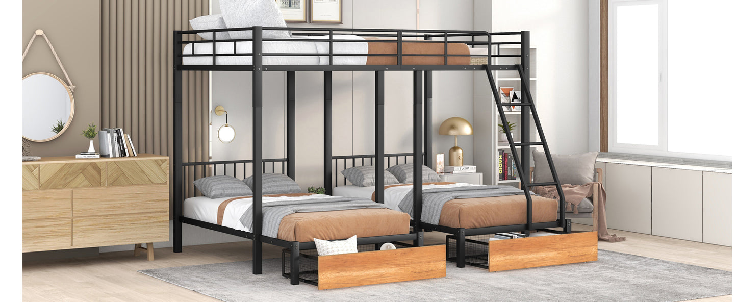TripleMax Twin Bunk Bed - Sleek Black Design with Drawers and Guardrails