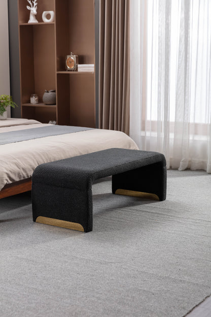 Boucle Fabric Ottoman - Black