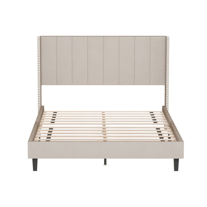 Bazu Queen Size Platform Bed Frame - Beige