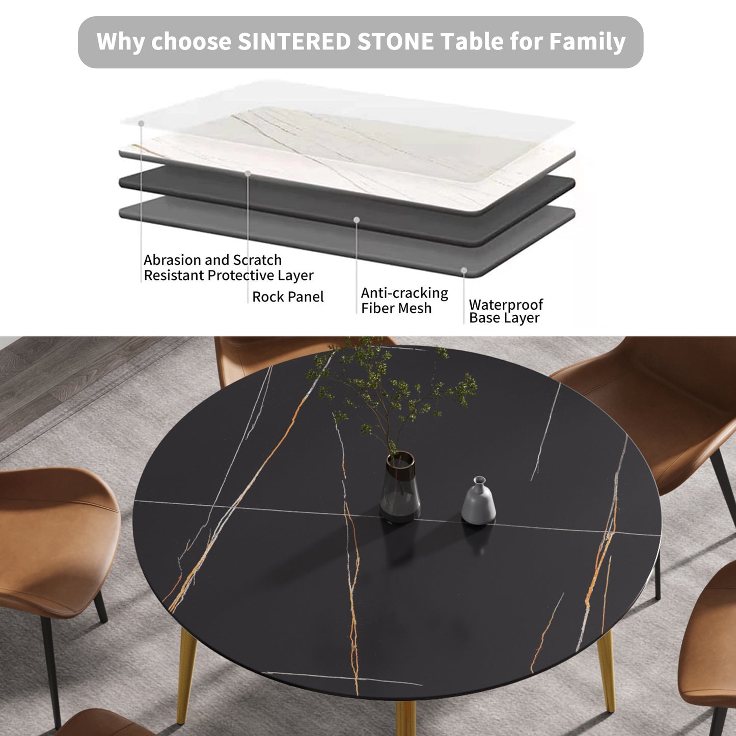 Golden Elegance: Modern Black Round Dining Table
